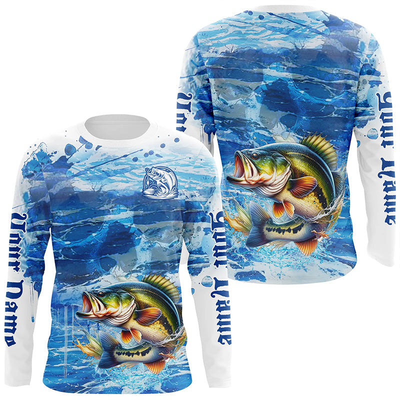 Personalized Bass Fishing blue camo Long Sleeve tournament fishing NQS6227