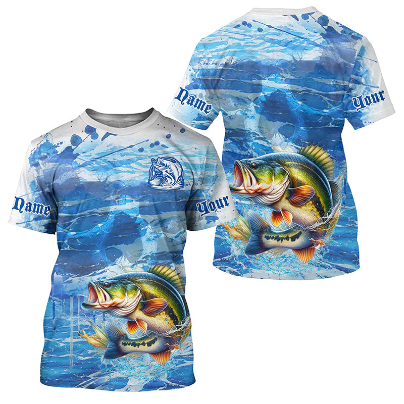 Personalized Bass Fishing blue camo Long Sleeve tournament fishing NQS6227