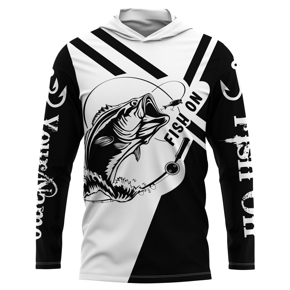 Largemouth Bass Fishing fish on black and white custom name performance fishing NQS899