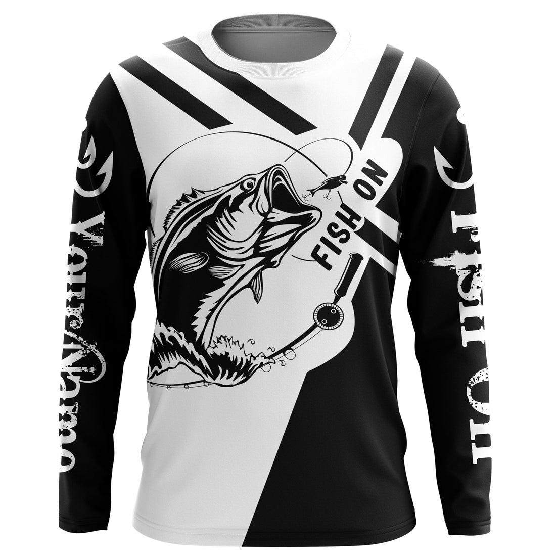 Largemouth Bass Fishing fish on black and white custom name performance fishing NQS899