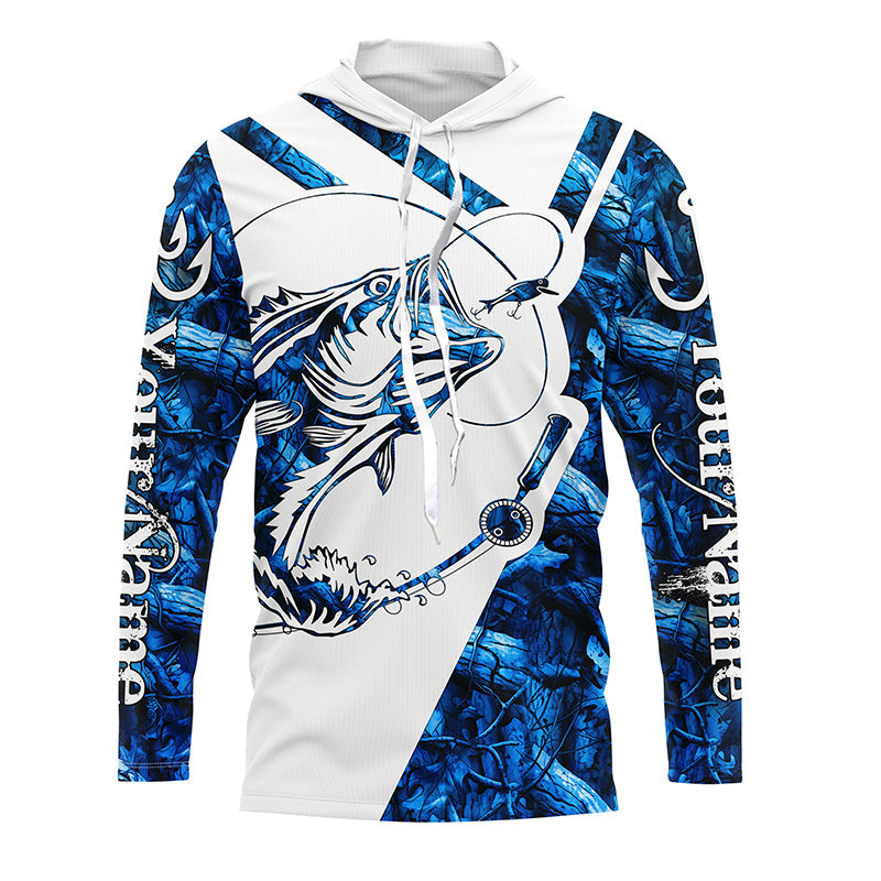 Largemouth Bass Fishing blue camo UV protection Custom name long sleeves fishing NQS900