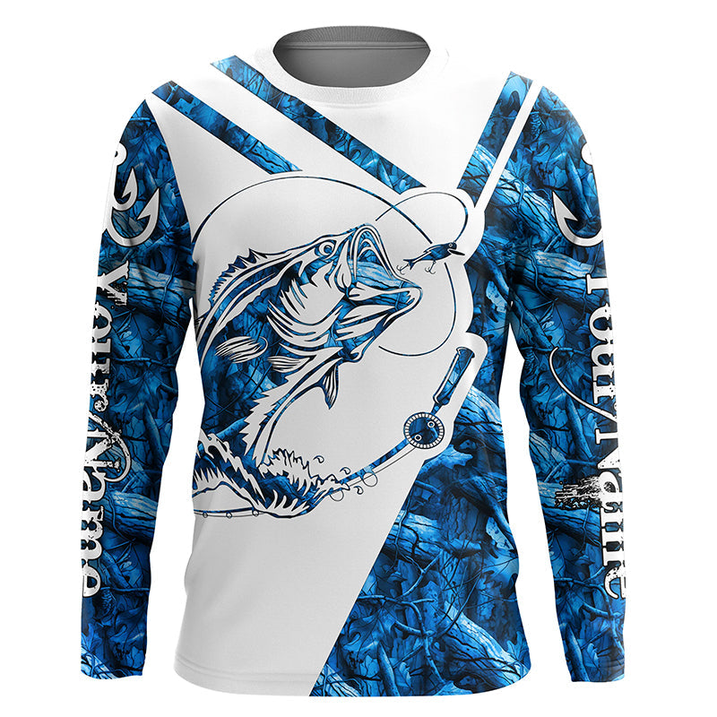 Largemouth Bass Fishing blue camo UV protection Custom name long sleeves fishing NQS900
