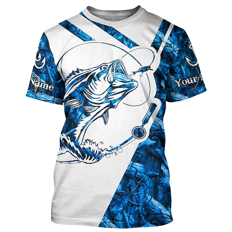 Largemouth Bass Fishing blue camo UV protection Custom name long sleeves fishing NQS900