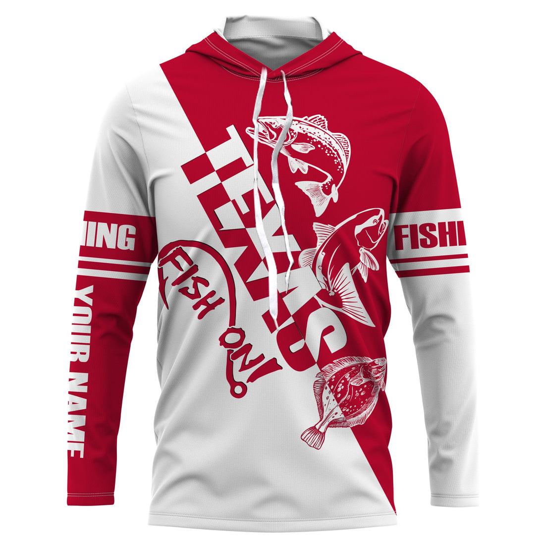 Texas slam Fishing redfish, speckled trout, flounder Customized Name UV Protection, patriotic Fishing Clothing | Red NQS2416
