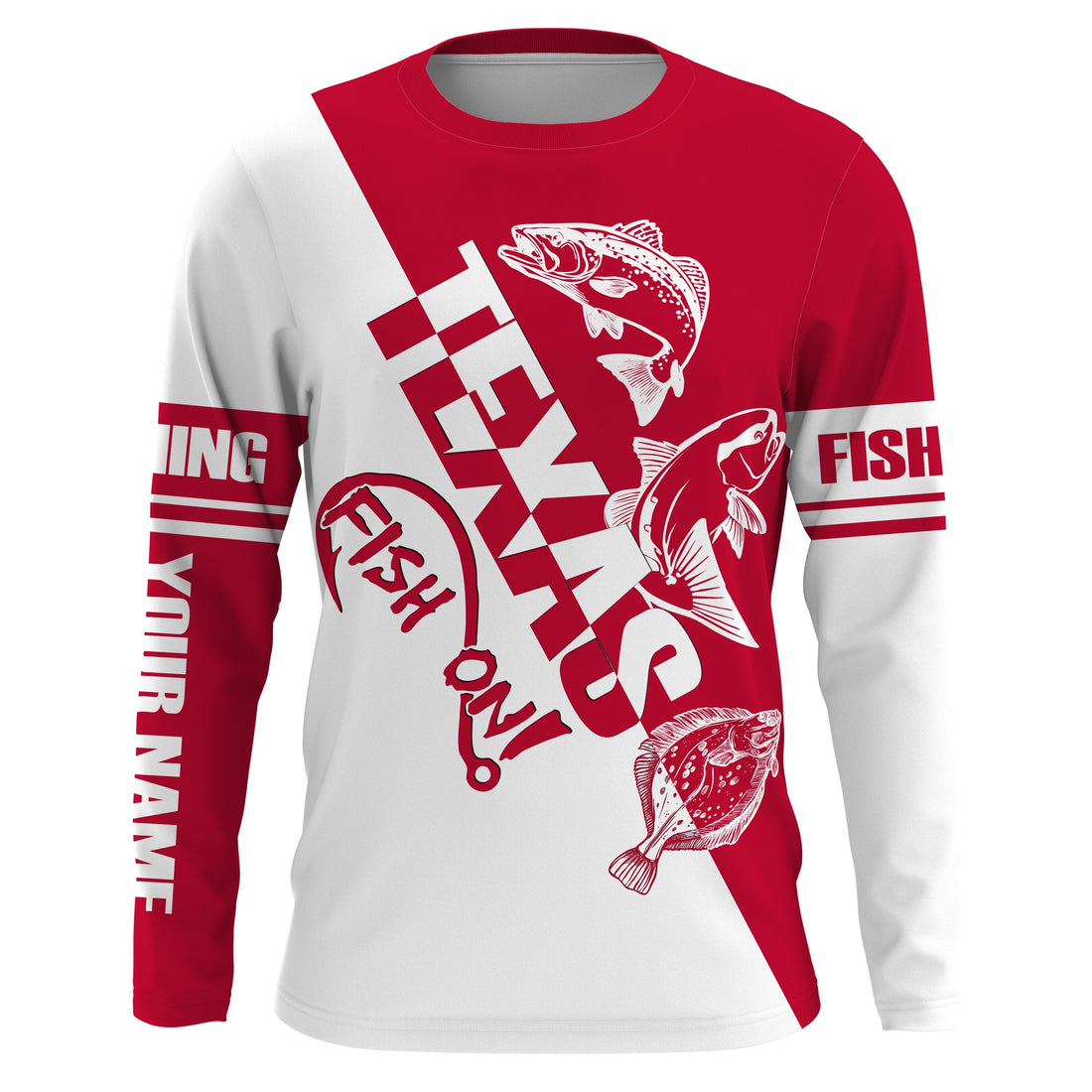 Texas slam Fishing redfish, speckled trout, flounder Customized Name UV Protection, patriotic Fishing Clothing | Red NQS2416