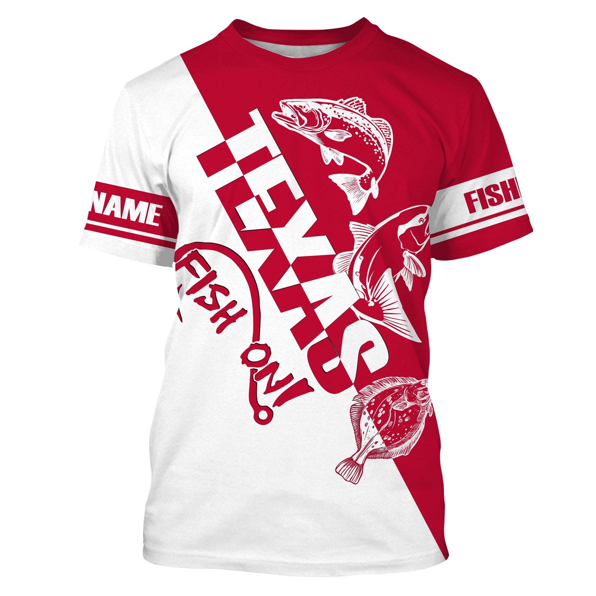 Texas slam Fishing redfish, speckled trout, flounder Customized Name UV Protection, patriotic Fishing Clothing | Red NQS2416