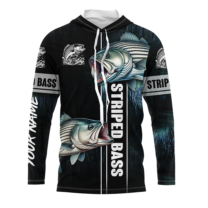 Striped Bass striper Fishing blue camo fish on custom name sun protection long sleeve fishing NQS4451