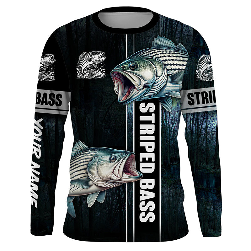 Striped Bass striper Fishing blue camo fish on custom name sun protection long sleeve fishing NQS4451
