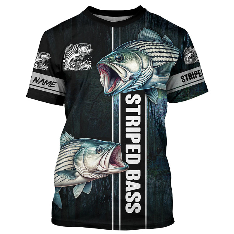 Striped Bass striper Fishing blue camo fish on custom name sun protection long sleeve fishing NQS4451