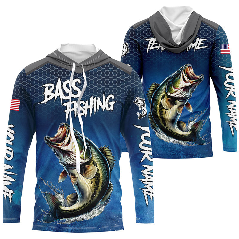 Blue camo Largemouth Bass fishing Custom performance long sleeve team Bass fishing tournament NQS7364