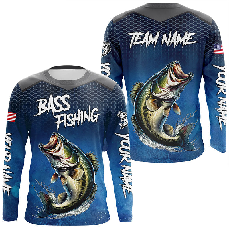 Blue camo Largemouth Bass fishing Custom performance long sleeve team Bass fishing tournament NQS7364
