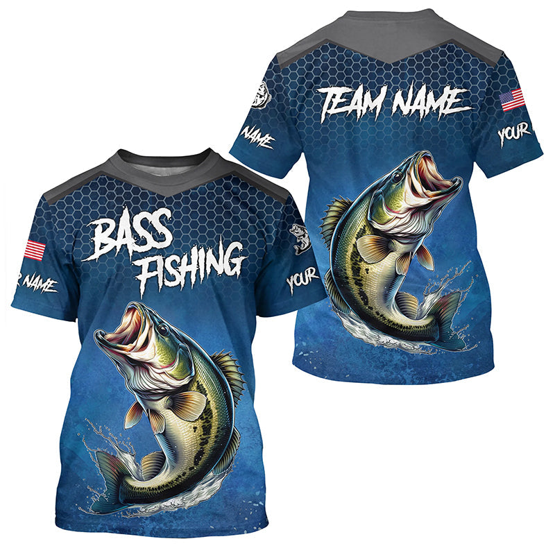 Blue camo Largemouth Bass fishing Custom performance long sleeve team Bass fishing tournament NQS7364
