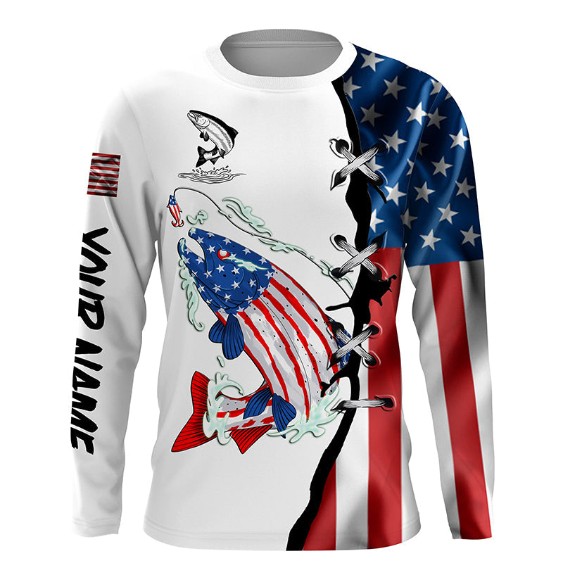Salmon fishing legend American flag patriotic UV protection Customize long sleeves fishing NQS5568