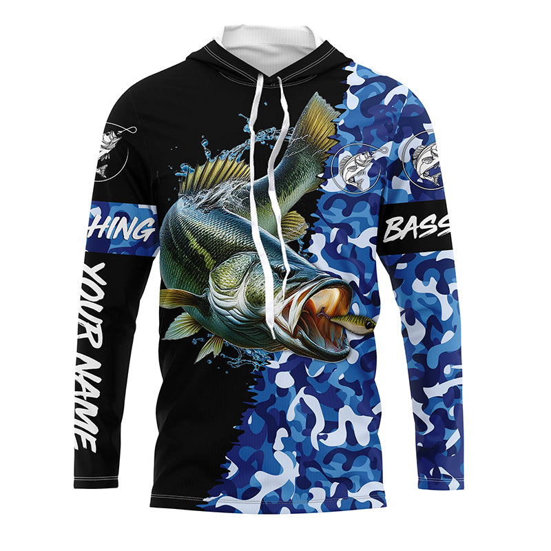 Largemouth bass Fishing blue sea camo UV protection customize name long sleeves fishing apparel NQS2309