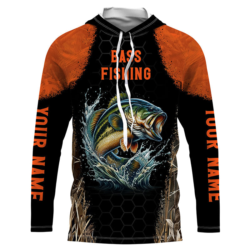 Personalized Bass Fishing apparel orange black sun Protection Bass Fishing custom Bass NQS3012