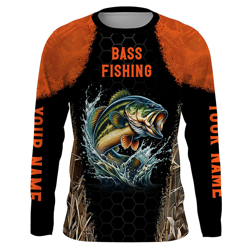 Personalized Bass Fishing apparel orange black sun Protection Bass Fishing custom Bass NQS3012