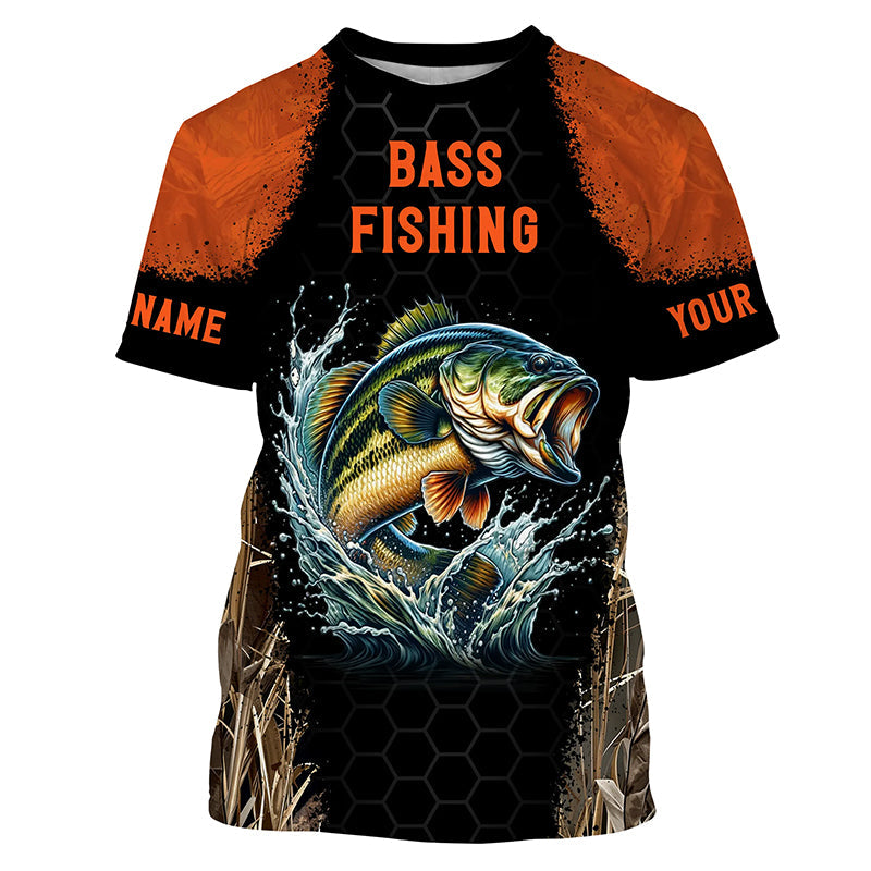 Personalized Bass Fishing apparel orange black sun Protection Bass Fishing custom Bass NQS3012