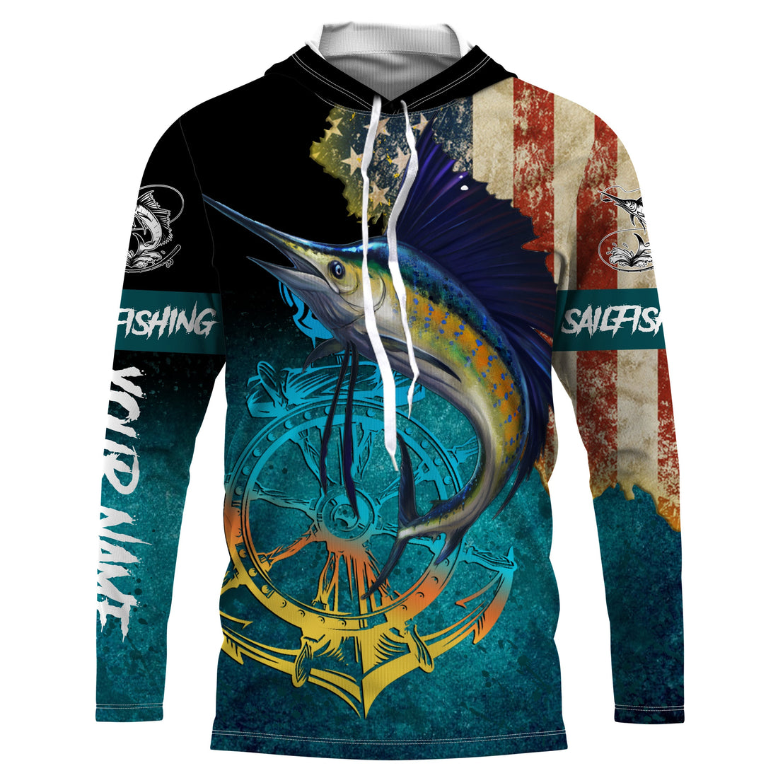 Sailfish fishing American flag patriotic Custom upf fishing, custom fishing NQS3115