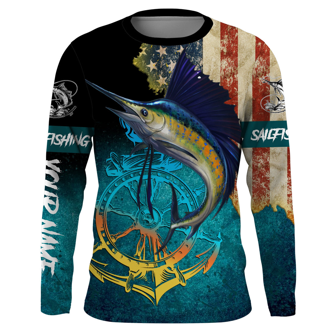 Sailfish fishing American flag patriotic Custom upf fishing, custom fishing NQS3115