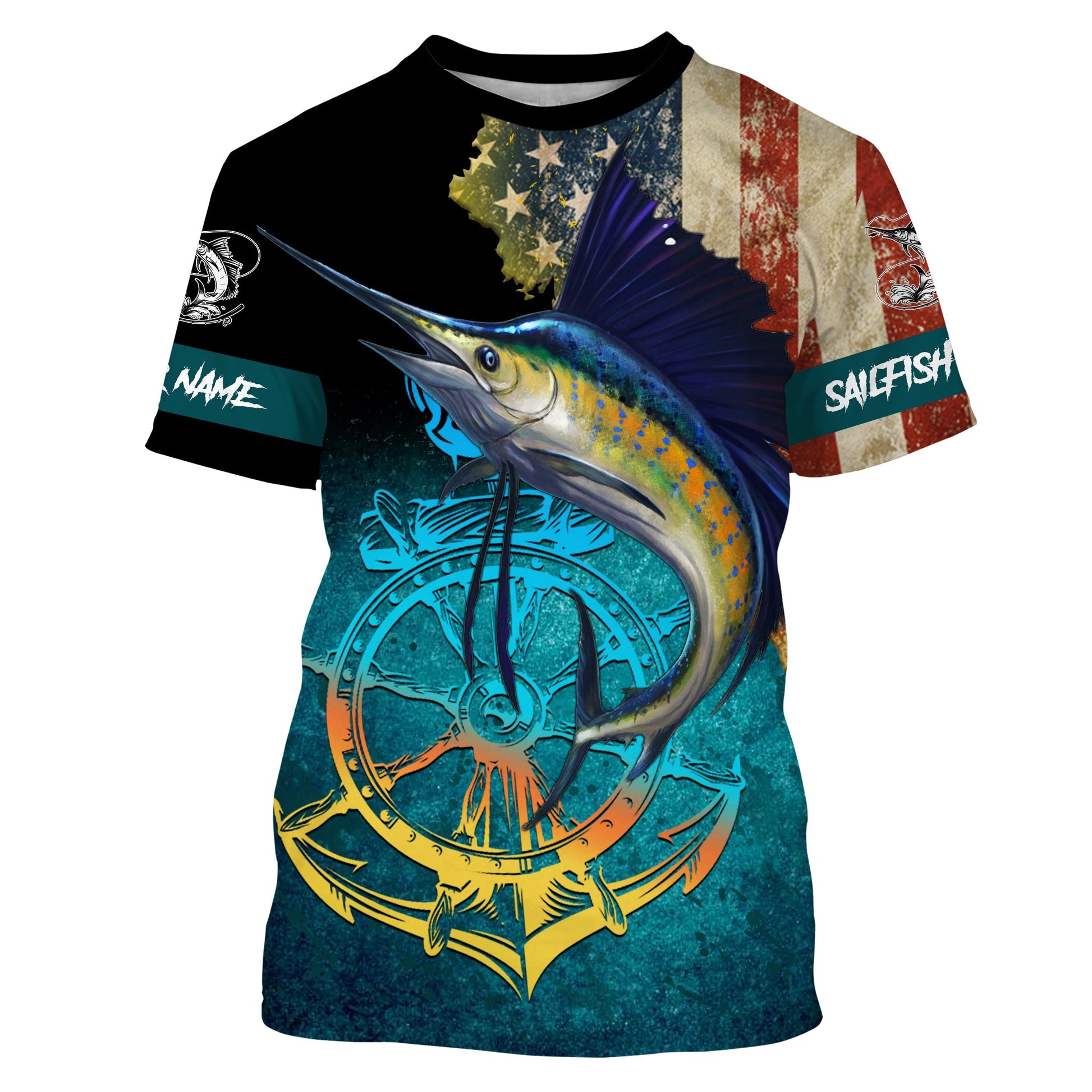 Sailfish fishing American flag patriotic Custom upf fishing, custom fishing NQS3115