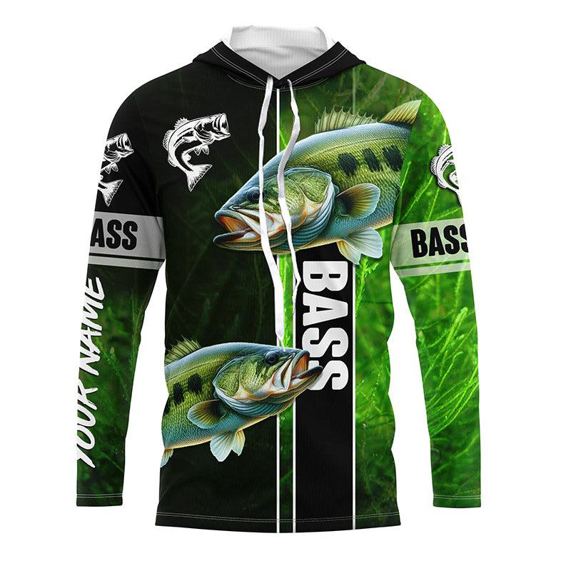 Largemouth Bass Fishing green Customize Name Long Sleeve Fishing, personalized fishing gifts NQS1725