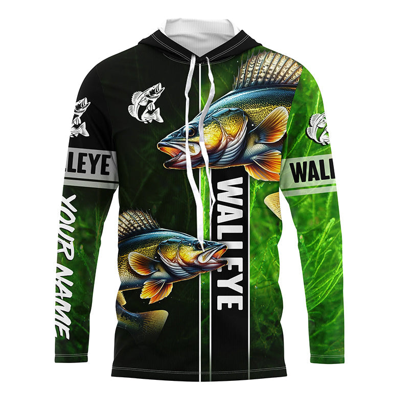 Walleye Fishing green camo Customize Name Long Sleeve Fishing, fishing gift, women, kid NQS1726