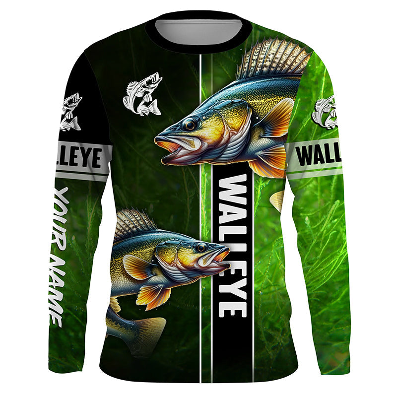 Walleye Fishing green camo Customize Name Long Sleeve Fishing, fishing gift, women, kid NQS1726