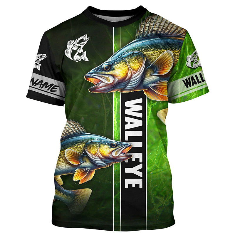 Walleye Fishing green camo Customize Name Long Sleeve Fishing, fishing gift, women, kid NQS1726