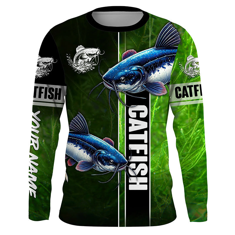 Catfish Fishing green Customize Name Long Sleeve Fishing, fishing gifts, women, kid NQS1728