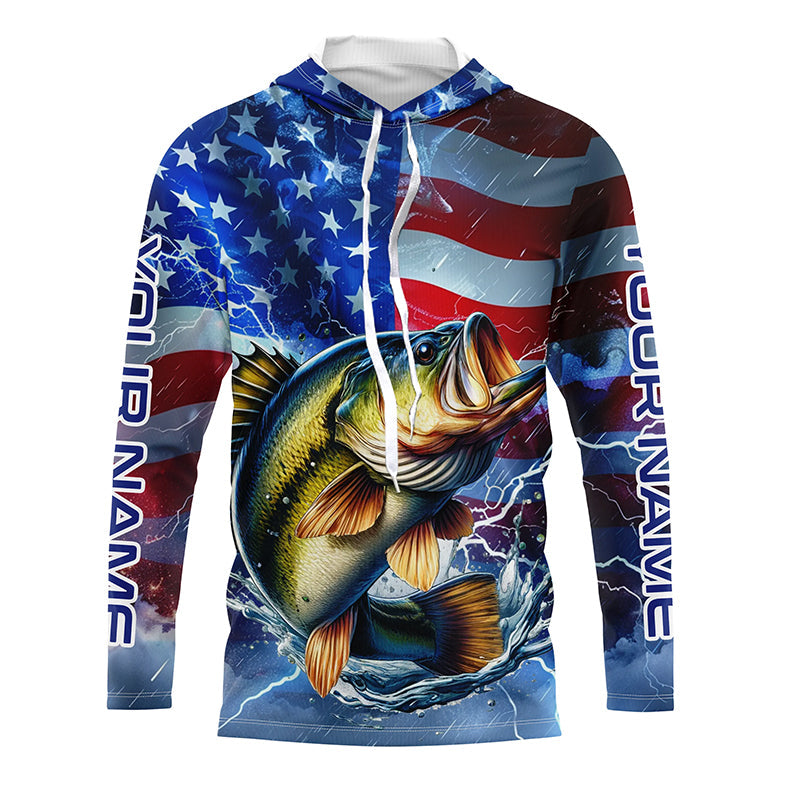 Largemouth Bass fishing American flag Long Sleeve Fishing custom Lightning Bass fishing NQS7702