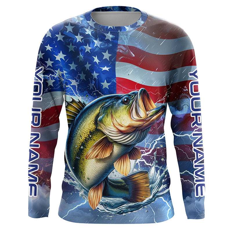 Largemouth Bass fishing American flag Long Sleeve Fishing custom Lightning Bass fishing NQS7702