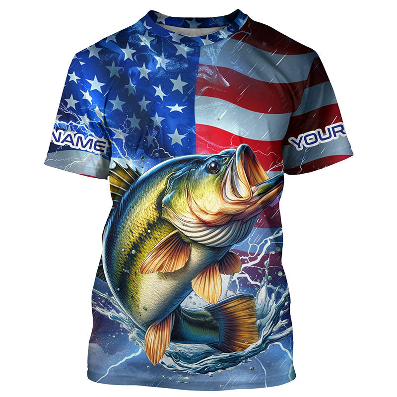 Largemouth Bass fishing American flag Long Sleeve Fishing custom Lightning Bass fishing NQS7702