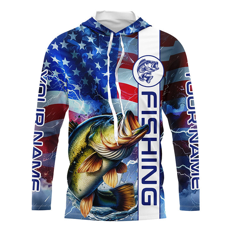 American flag Largemouth Bass fishing Long Sleeve Fishing custom Patriotic Bass fishing NQS7704