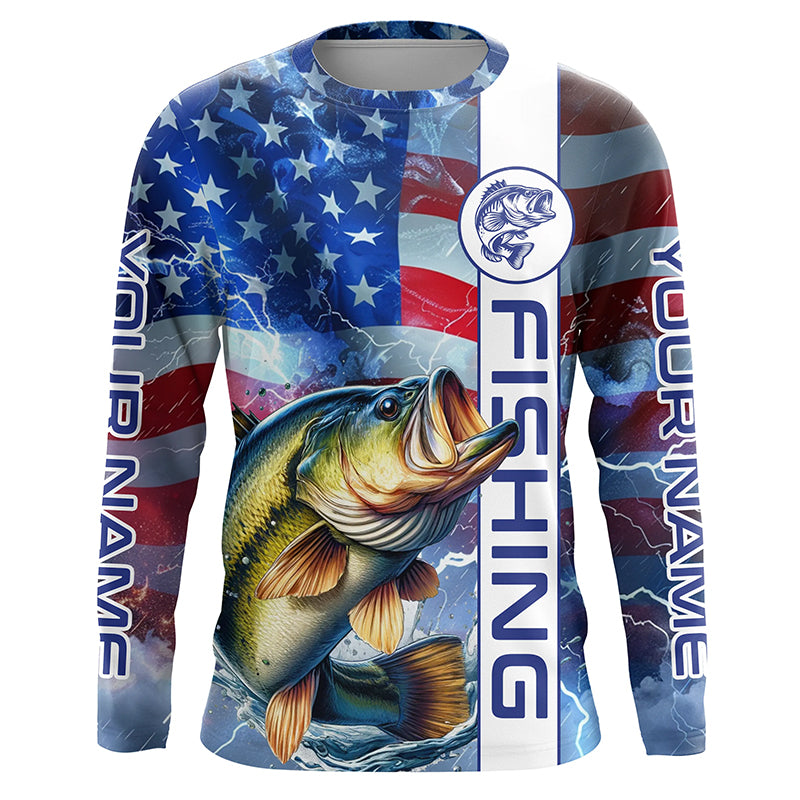 American flag Largemouth Bass fishing Long Sleeve Fishing custom Patriotic Bass fishing NQS7704