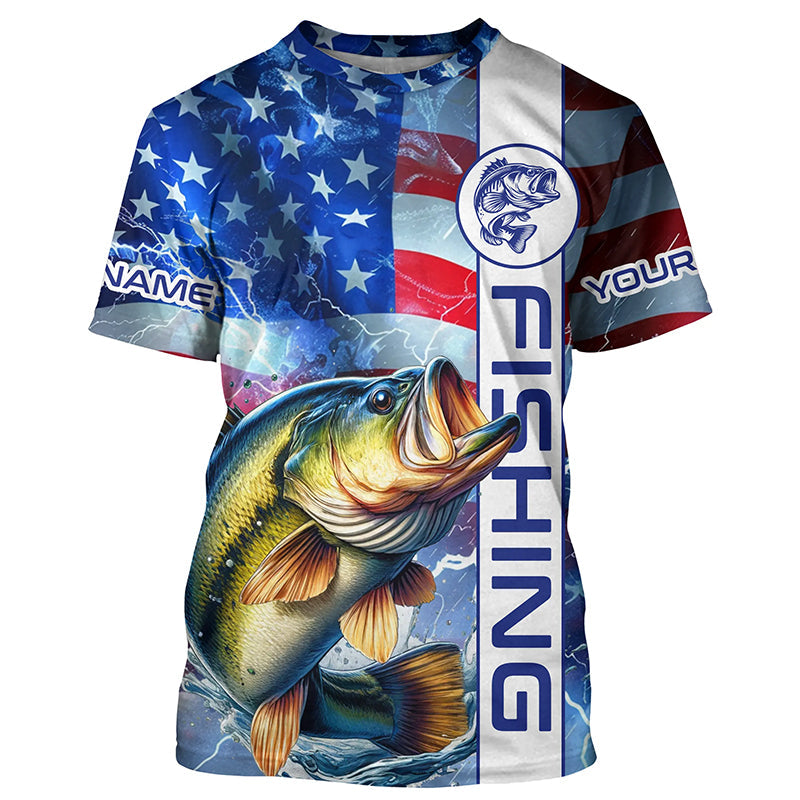 American flag Largemouth Bass fishing Long Sleeve Fishing custom Patriotic Bass fishing NQS7704
