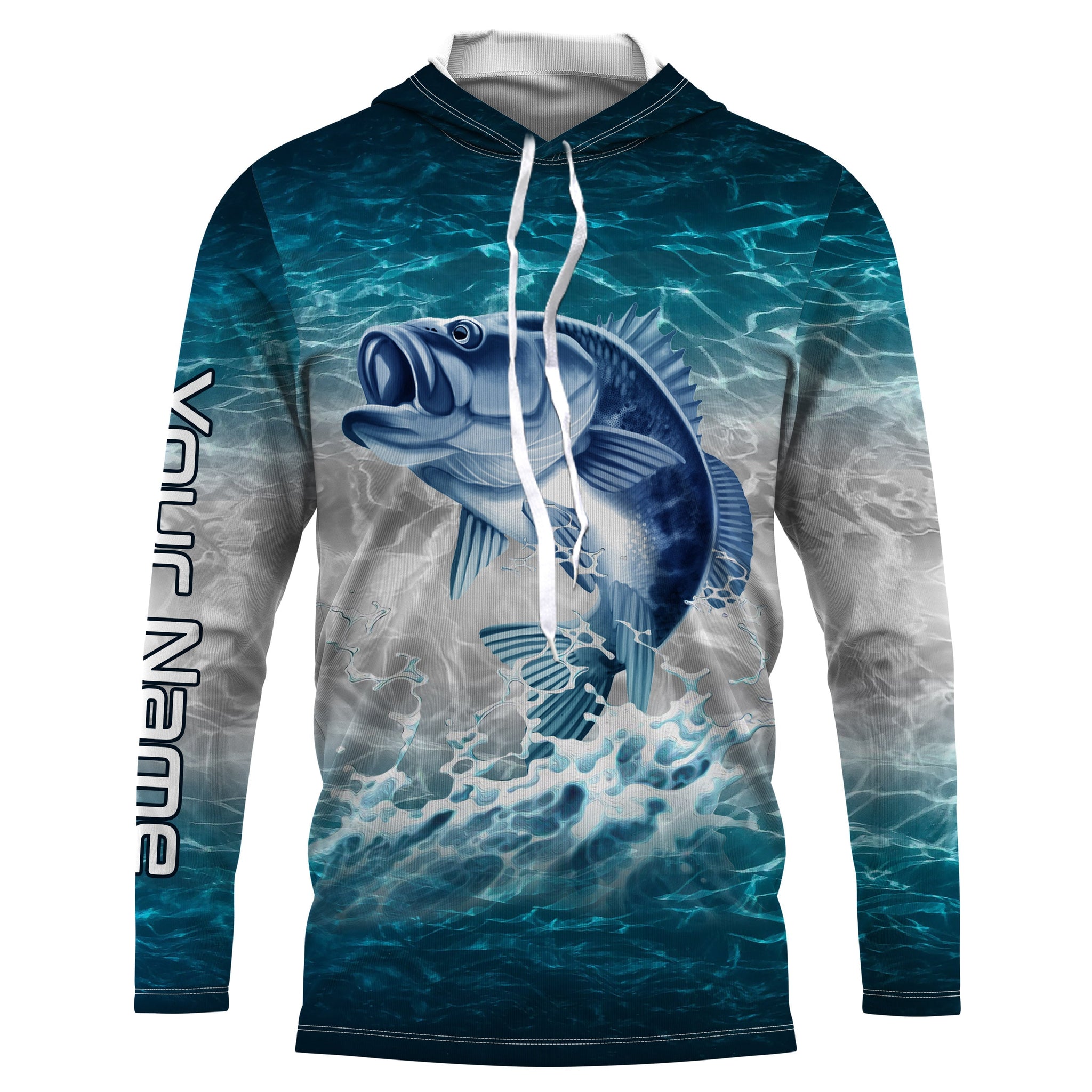 Bass fishing blue sea water camo Custom Name performance long sleeve fishing uv protection NQS3680