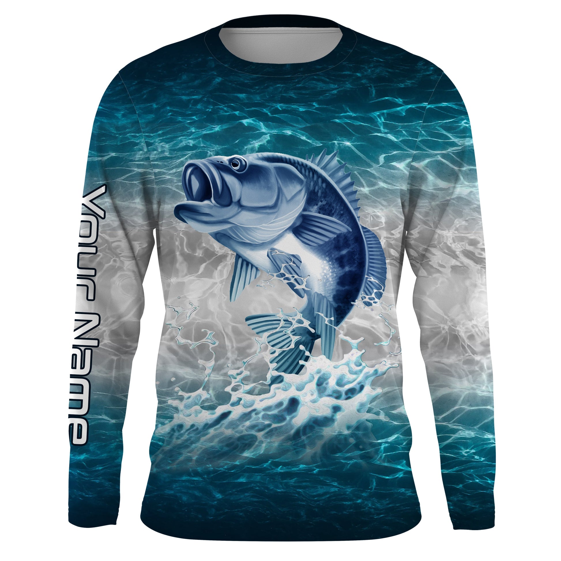 Bass fishing blue sea water camo Custom Name performance long sleeve fishing uv protection NQS3680