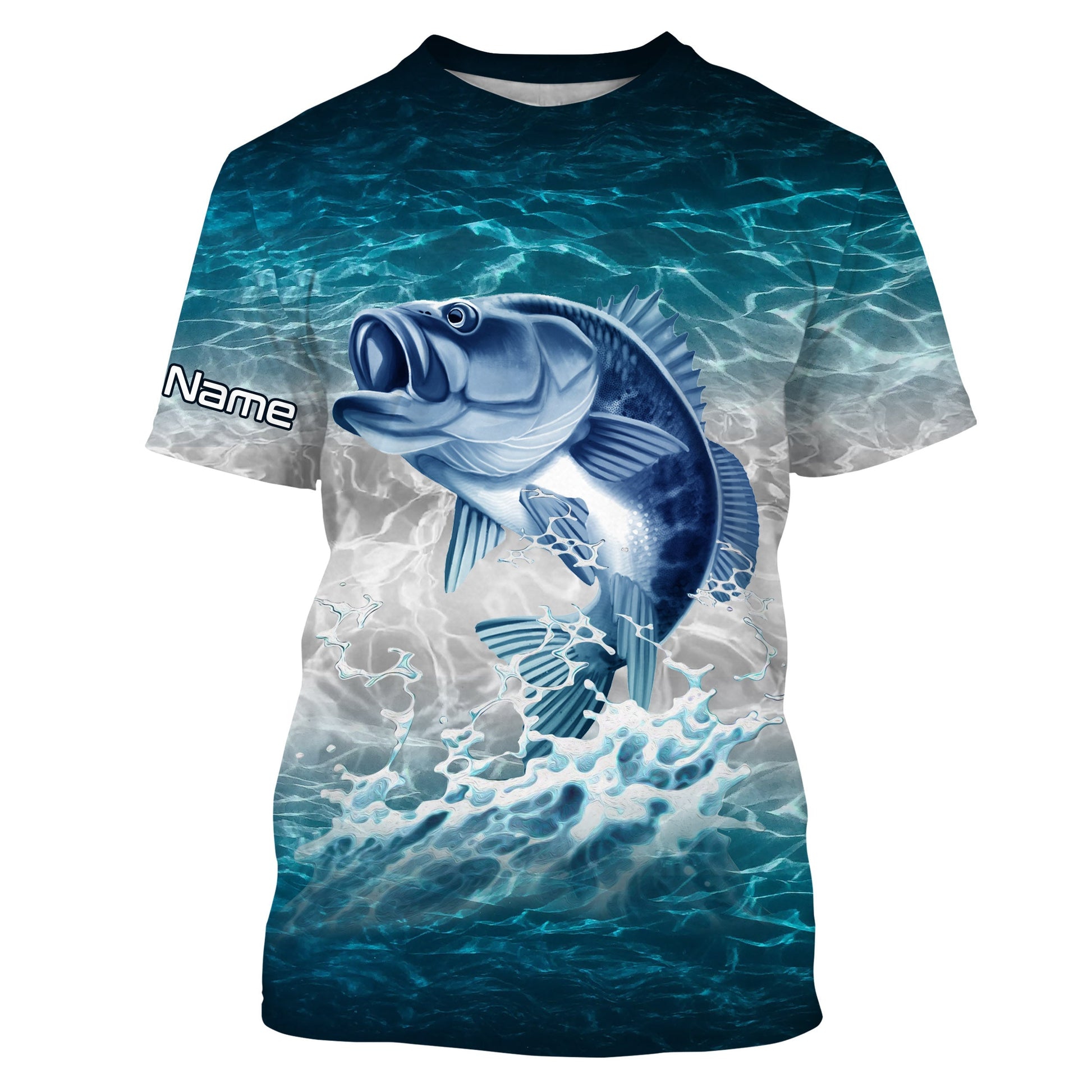 Bass fishing blue sea water camo Custom Name performance long sleeve fishing uv protection NQS3680