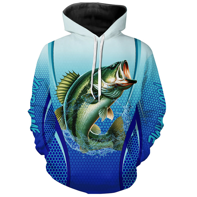 Largemouth bass Fishing blue camo Bass custom name long sleeves fishing apparel NQS2313