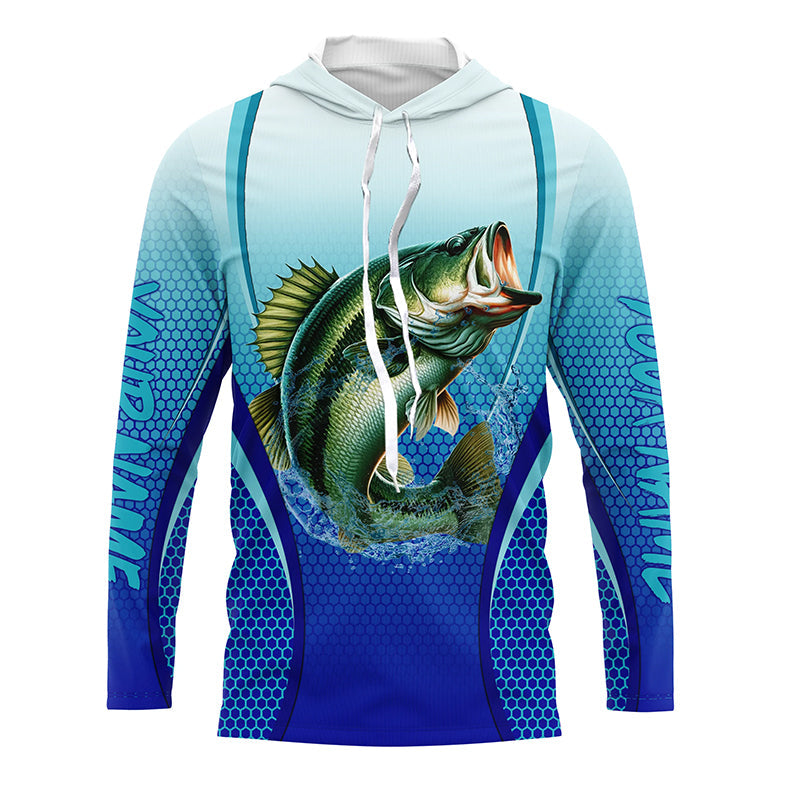 Largemouth bass Fishing blue camo Bass custom name long sleeves fishing apparel NQS2313