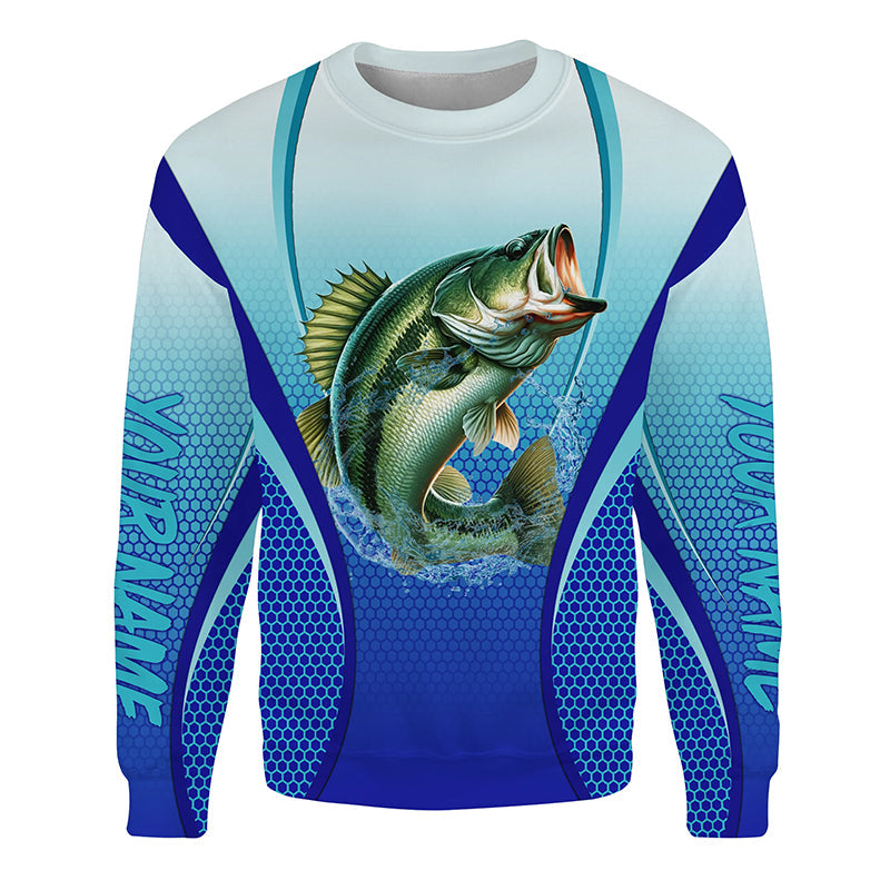 Largemouth bass Fishing blue camo Bass custom name long sleeves fishing apparel NQS2313