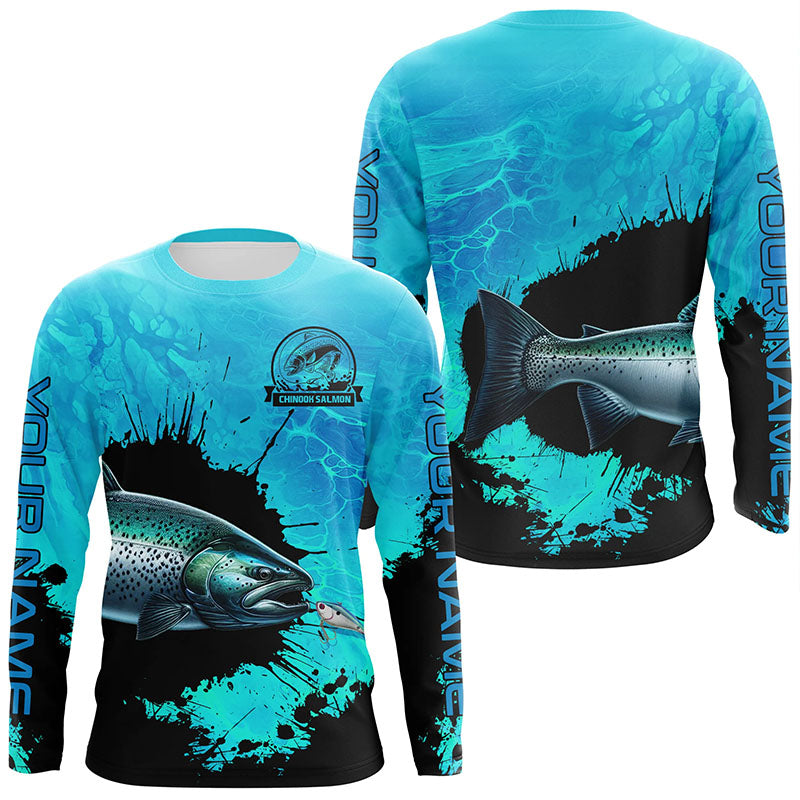 Personalized Chinook Salmon fishing Performance long sleeve Fishing, Salmon fishing| Blue NQS6922