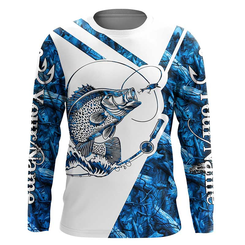 Crappie Fishing blue camo UV protection Custom long sleeves fishing, Crappie fishing NQS7941