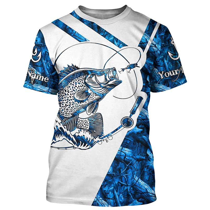 Crappie Fishing blue camo UV protection Custom long sleeves fishing, Crappie fishing NQS7941