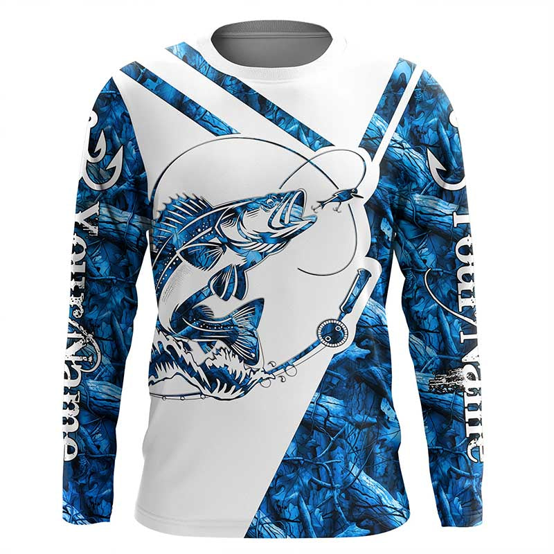 Walleye Fishing blue camo UV protection Custom long sleeves fishing, Walleye fishing NQS7942
