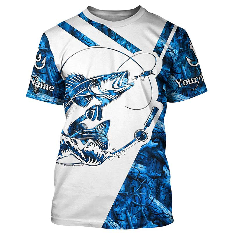 Walleye Fishing blue camo UV protection Custom long sleeves fishing, Walleye fishing NQS7942