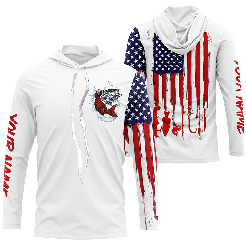American flag Striped bass fishing personalized patriotic UV Protection Striper Fishing NQS5592