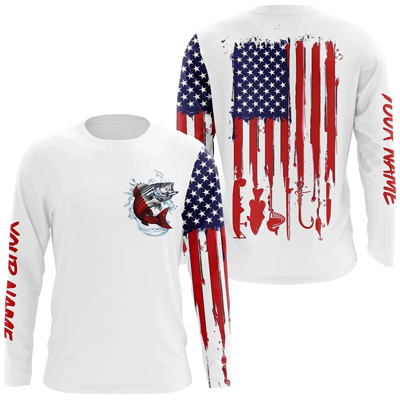 American flag Striped bass fishing personalized patriotic UV Protection Striper Fishing NQS5592