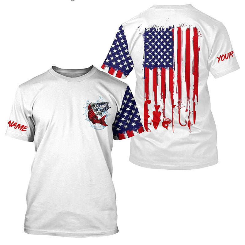 American flag Striped bass fishing personalized patriotic UV Protection Striper Fishing NQS5592