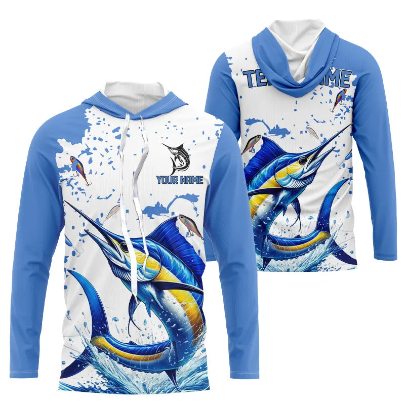 Personalized Blue and white Marlin Fishing Custom Marlin Long Sleeve Fishing Team NQS9308